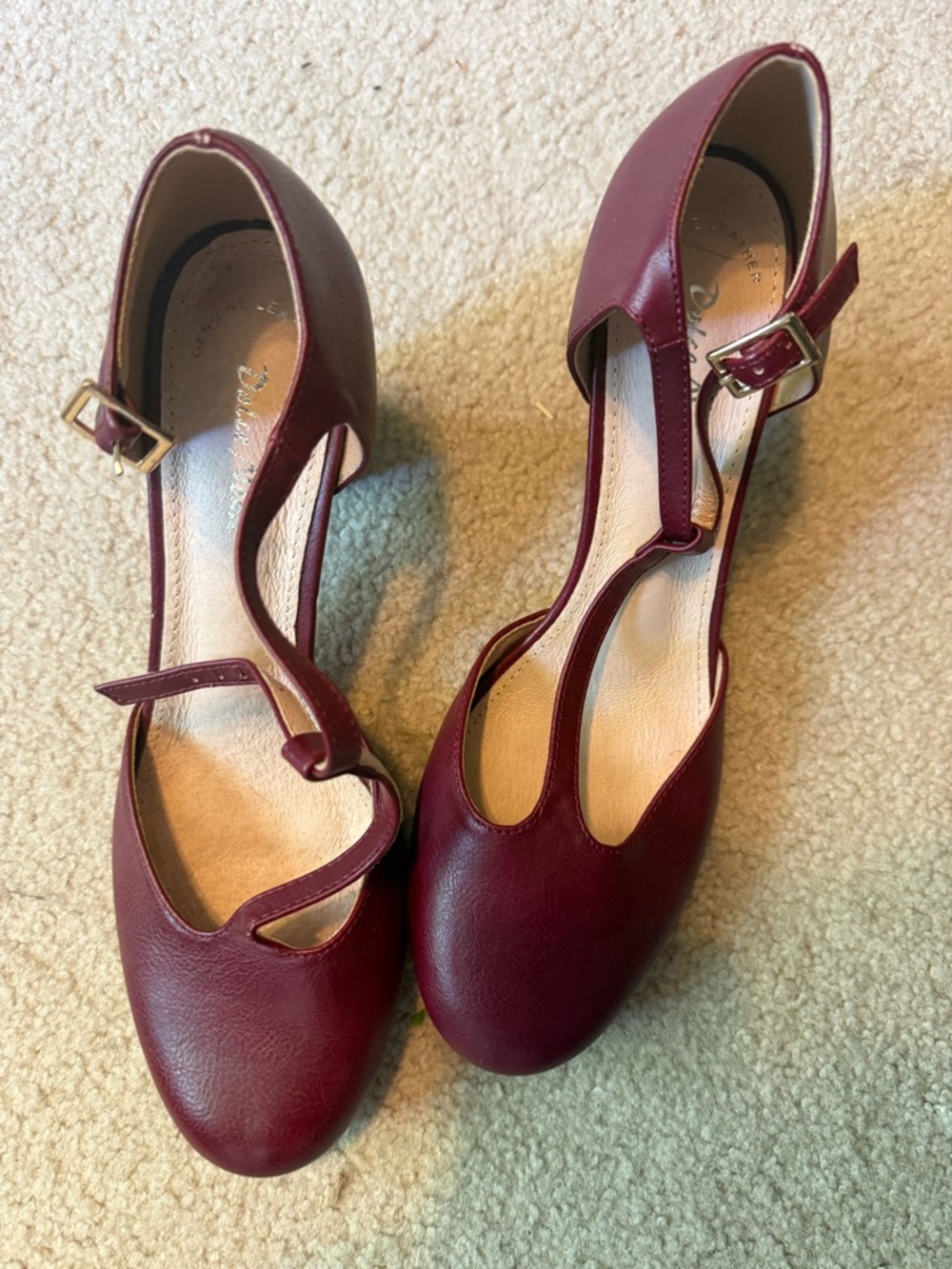 Women’s Burgundy T-Strap Round Toe Heels